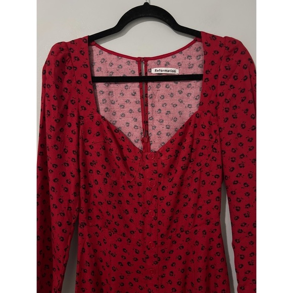 Reformation Milla Dress Women’s 4 Red Black Floral Mini - Picture 5 of 14